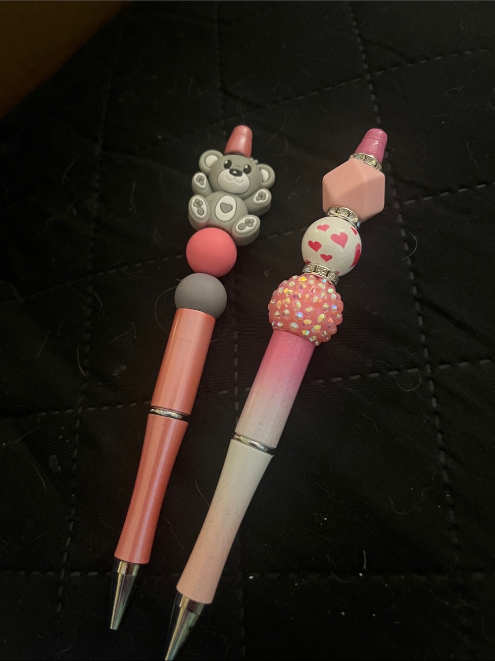 Cute Pink Bear Bling Heart Beaded Pens - Pink for October Support Gift Give 45